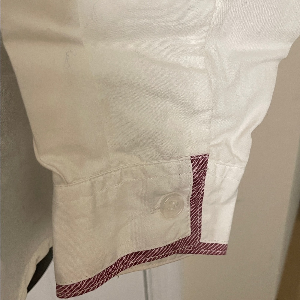 White Broadcloth Christmas Design Blouse with Ribbon trim Collar and Cuffs XL - Picture 5 of 6